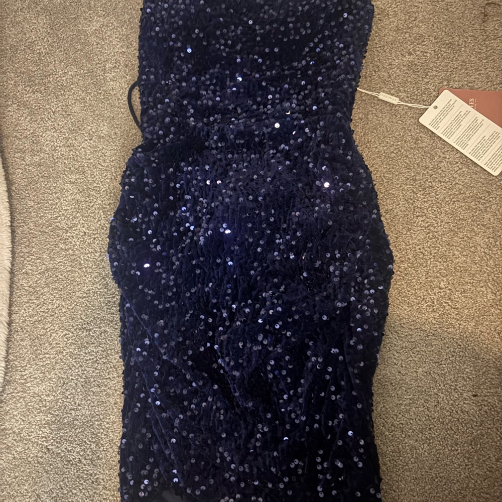 Stacees Midnight Blue Sequin Dress Homecoming